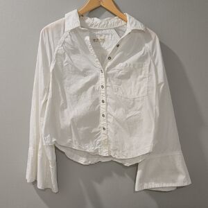 Free People Women’s White Button-Front Cotton Shirt with Flared Sleeves